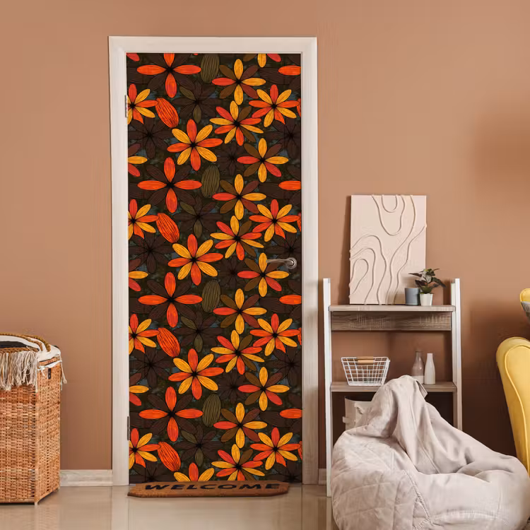 Deursticker - Oranje - Retro - Bloemen - Herfst — 2