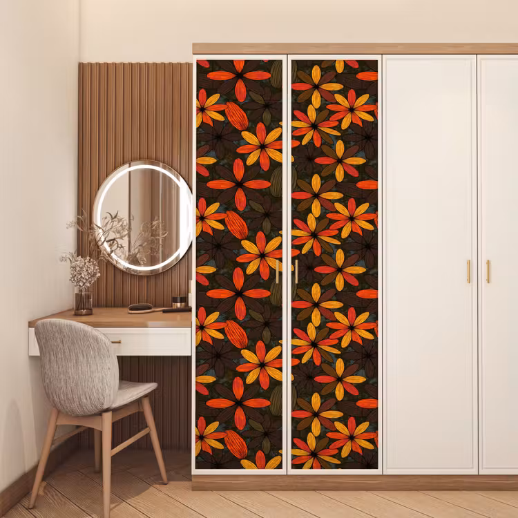 Deursticker - Oranje - Retro - Bloemen - Herfst — 5