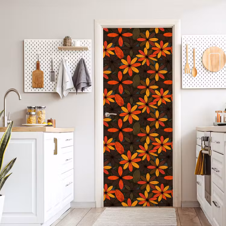 Deursticker - Oranje - Retro - Bloemen - Herfst — 7