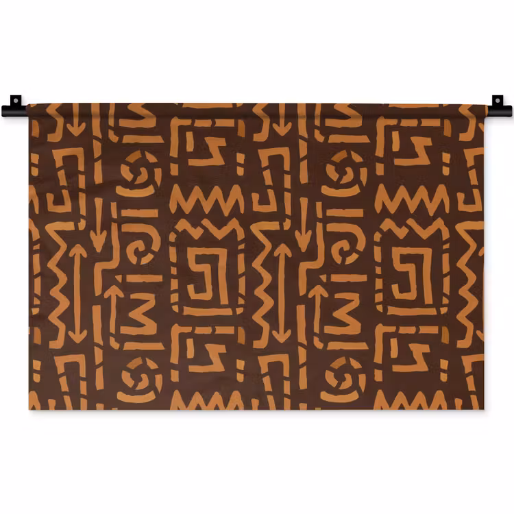 Wandkleed - Chocoladebruin - Etnisch - Tribaal - Symbolen — 1