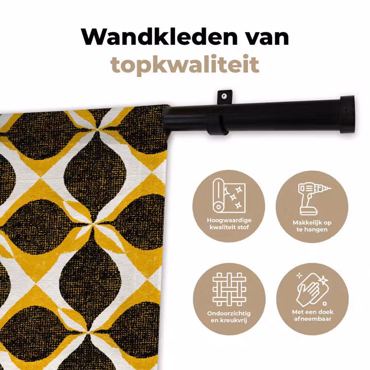 Wandkleed - Geel - Zwart - Geometrisch - Retro - Textuur — 3