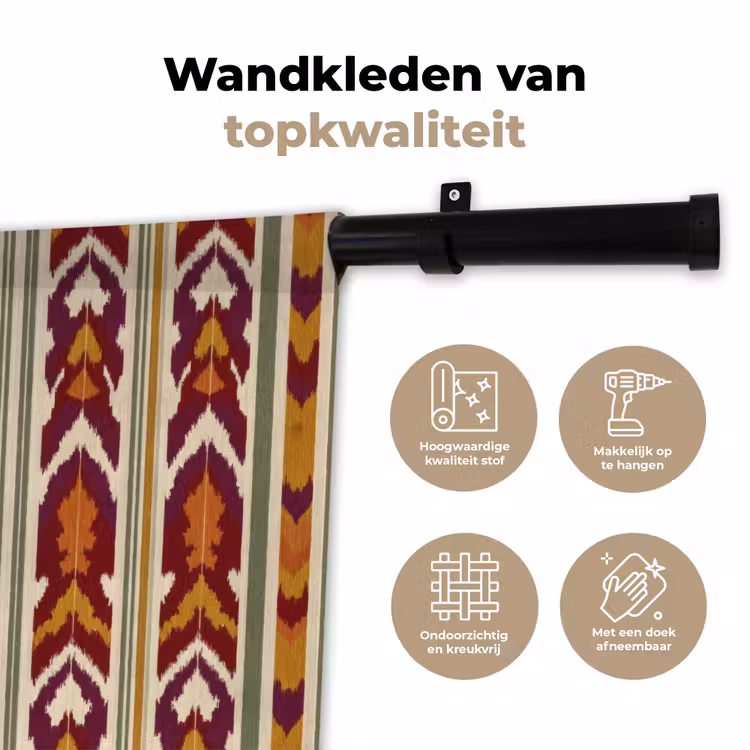 Wandkleed - Ikat - Bordeauxrood - Etnisch - Patroon — 3