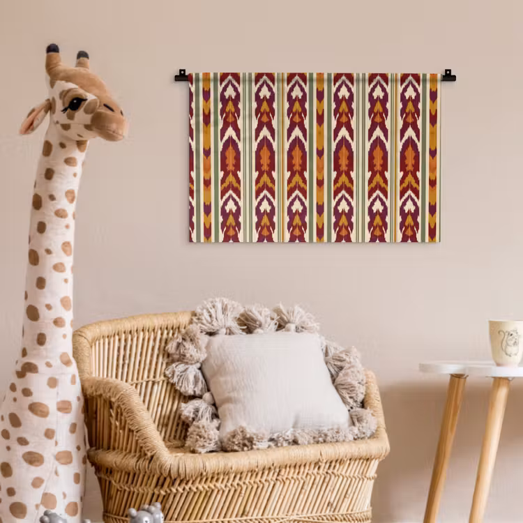 Wandkleed - Ikat - Bordeauxrood - Etnisch - Patroon — 5