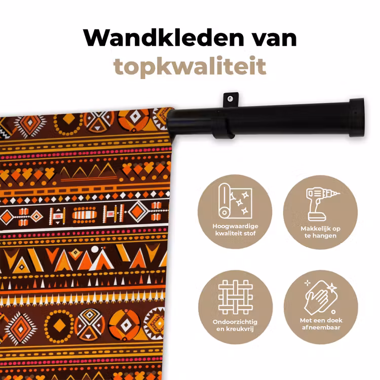 Wandkleed - Oranje - Etnisch - Tribaal - Geometrisch - Patroon — 3