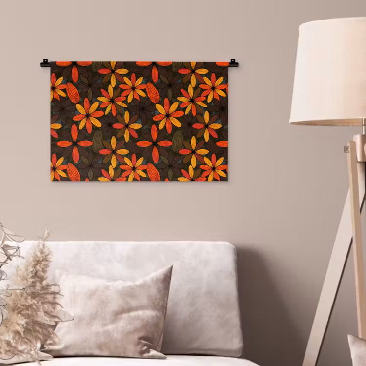 Wandkleed - Oranje - Retro - Bloemen - Herfst — 2