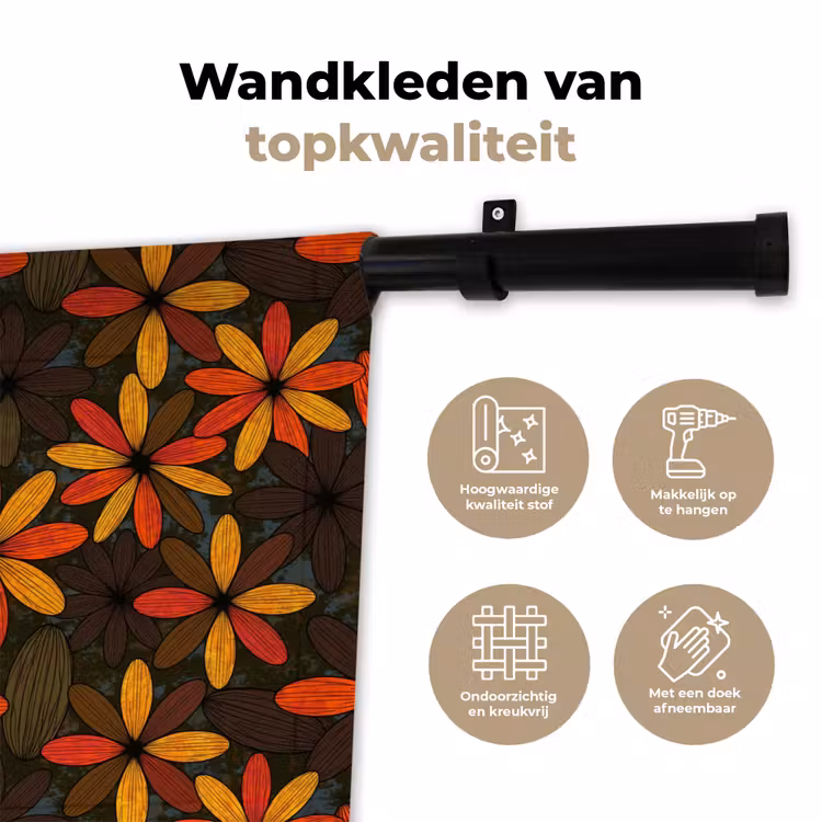 Wandkleed - Oranje - Retro - Bloemen - Herfst — 3