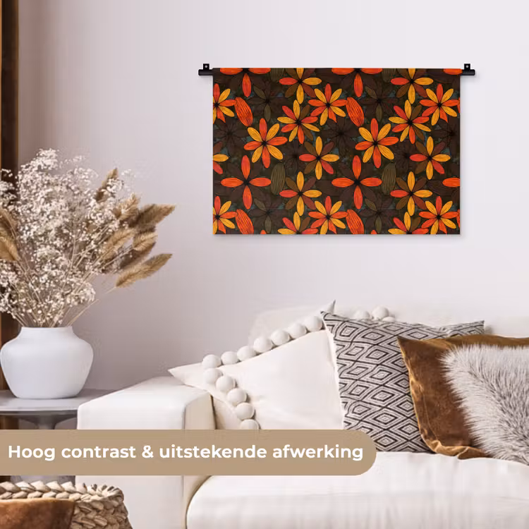 Wandkleed - Oranje - Retro - Bloemen - Herfst — 4
