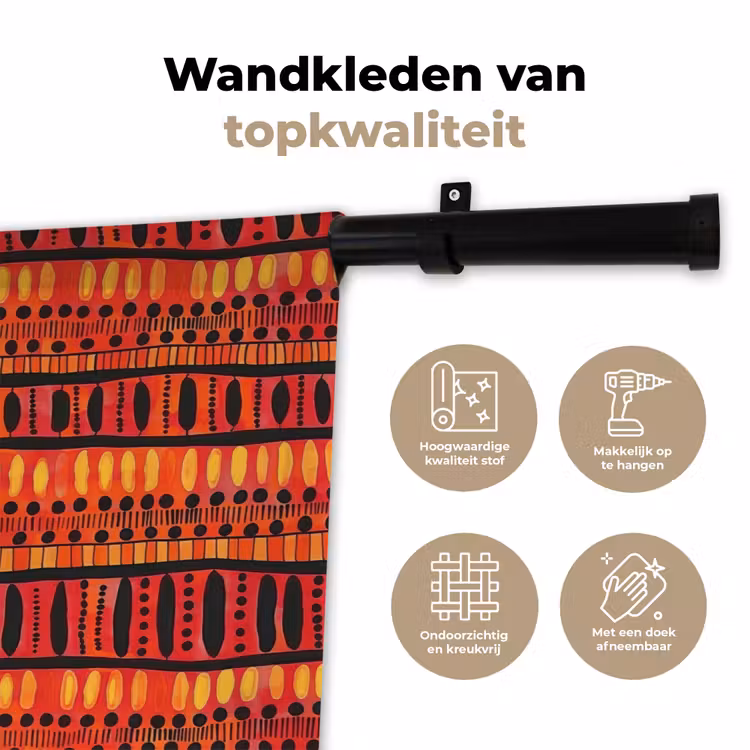Wandkleed - Rood - Oranje - Etnisch - Expressief - Patroon — 3
