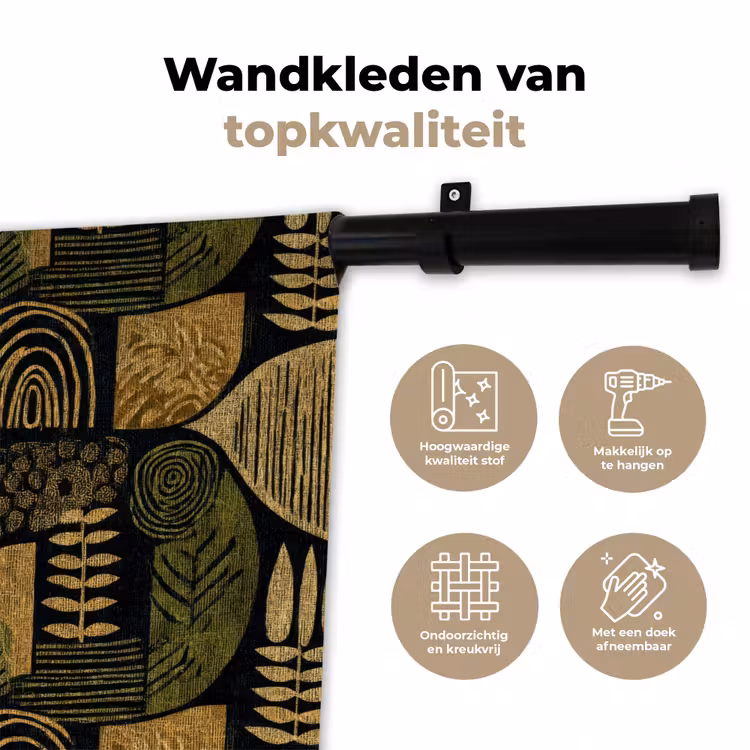 Wandkleed - Zwart - Okergeel - Botanisch - Textuur — 3