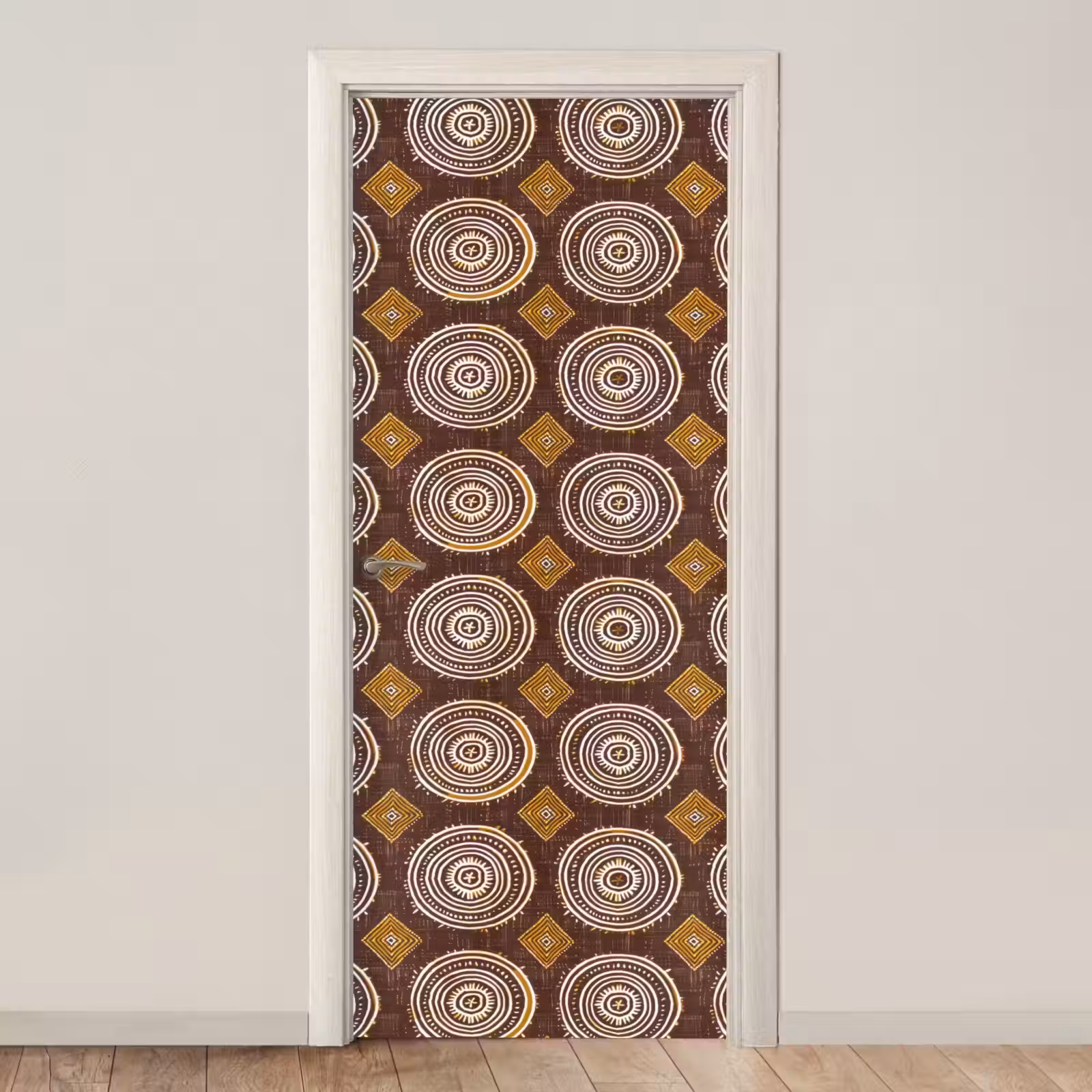 Deursticker - Chocoladebruin - Etnisch - Tribaal - Cirkels - Patroon — 1