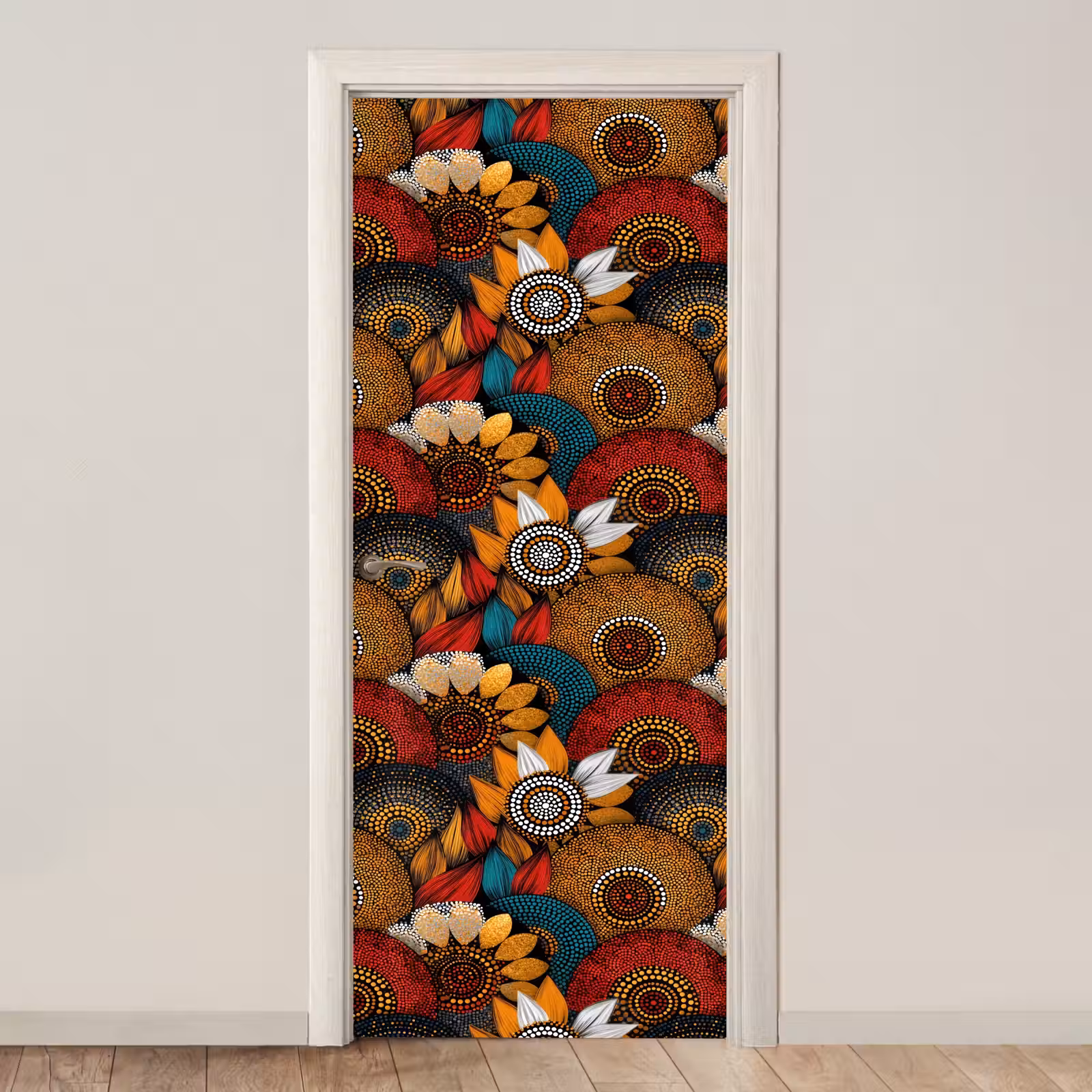Deursticker - Kleurrijk - Aboriginal - Dot Painting - Botanisch - Patroon — 1