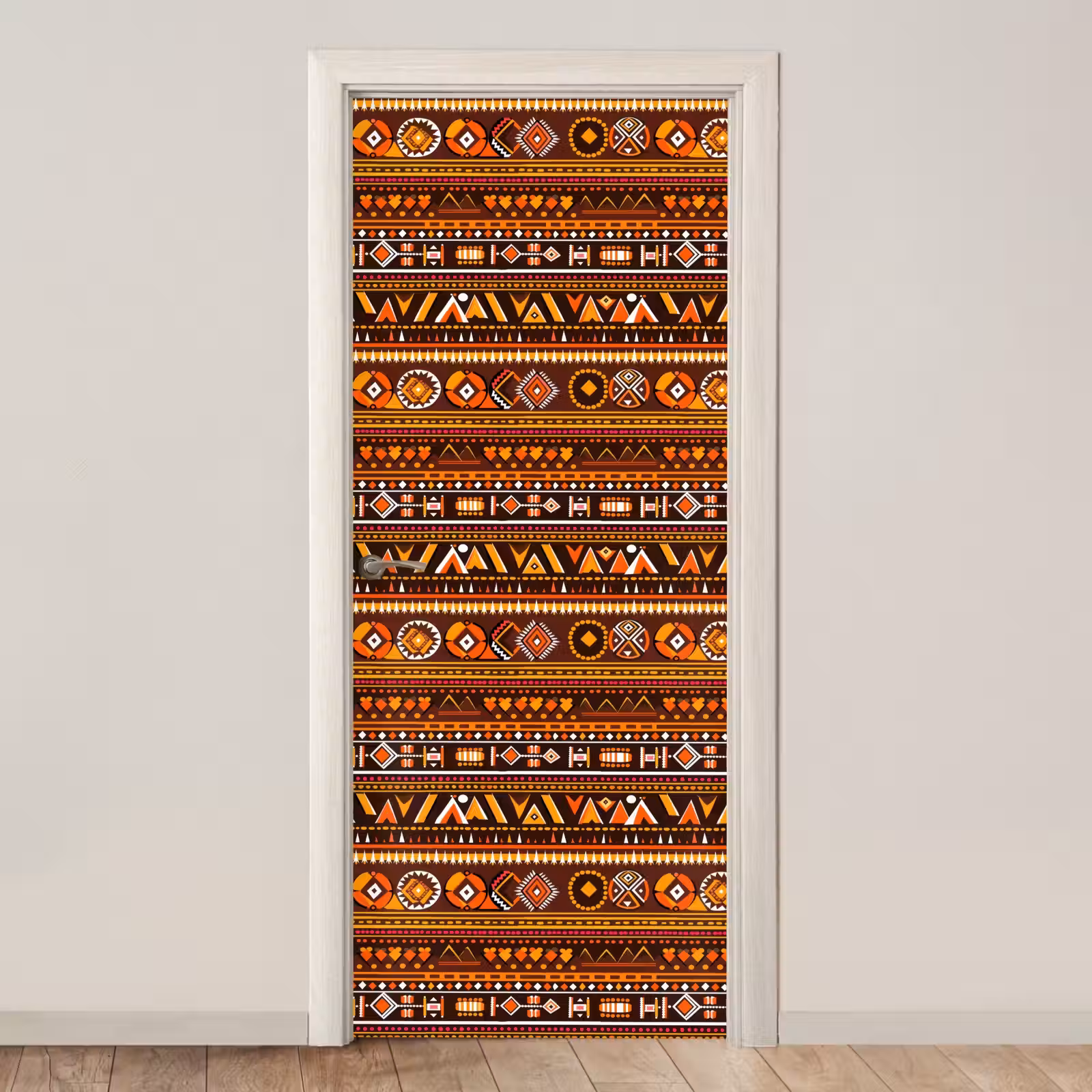 Deursticker - Oranje - Etnisch - Tribaal - Geometrisch - Patroon — 1