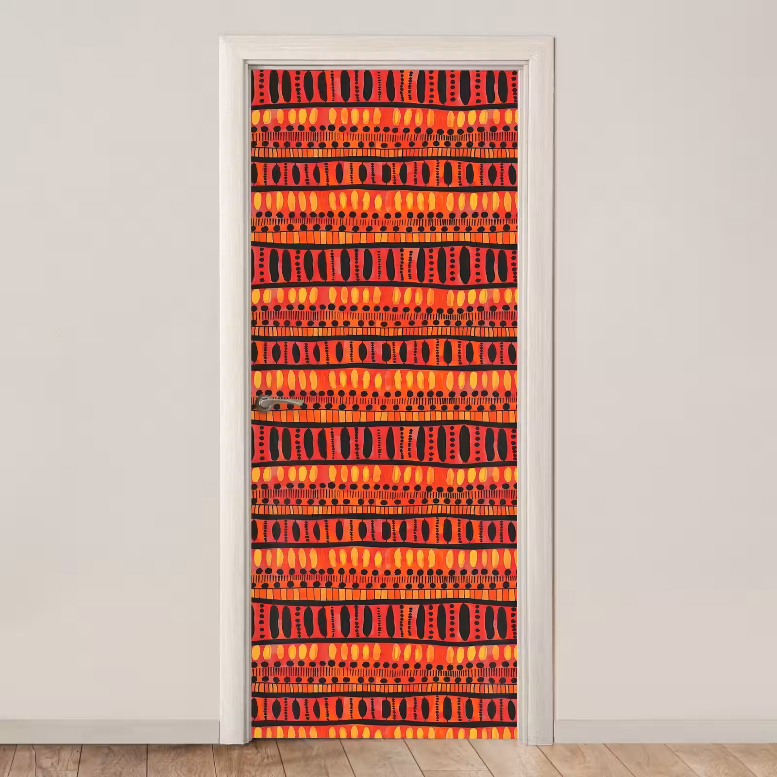 Deursticker - Rood - Oranje - Etnisch - Expressief - Patroon — 1