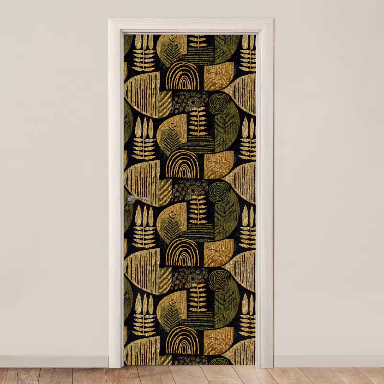 Deursticker - Zwart - Okergeel - Botanisch - Textuur — 1