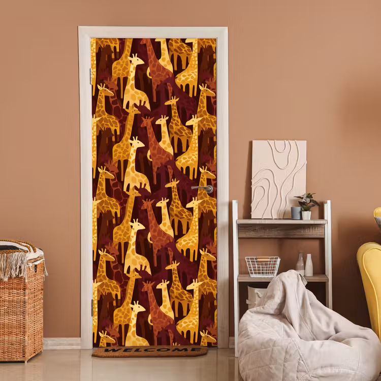 Deursticker - Bruin - Giraffen - Safari - Patroon — 2