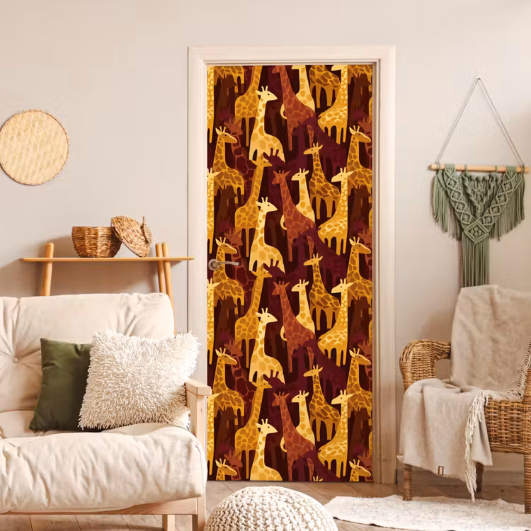 Deursticker - Bruin - Giraffen - Safari - Patroon — 4