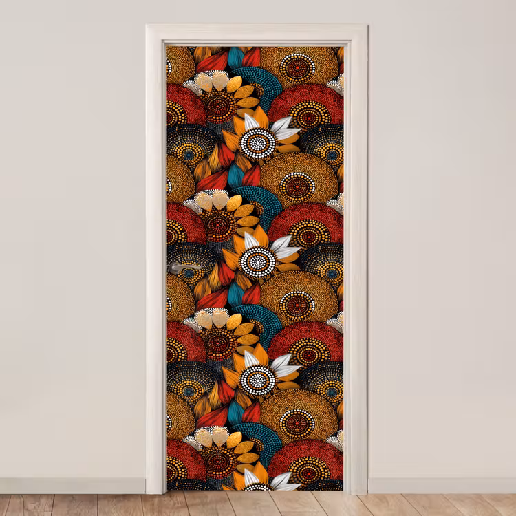 Deursticker - Kleurrijk - Aboriginal - Dot Painting - Botanisch - Patroon — 1