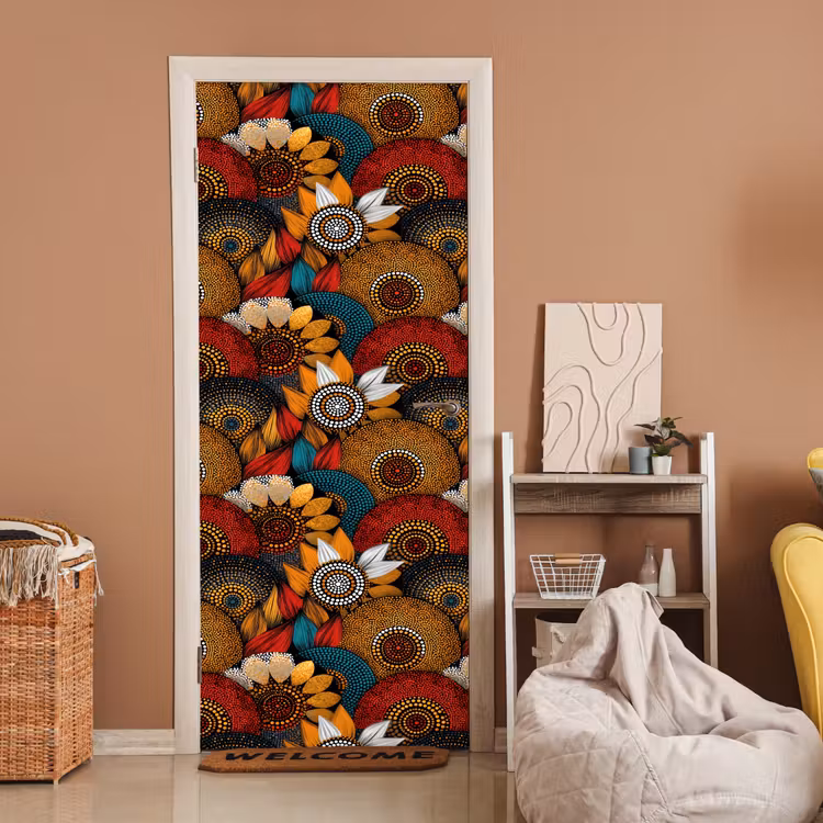 Deursticker - Kleurrijk - Aboriginal - Dot Painting - Botanisch - Patroon — 2