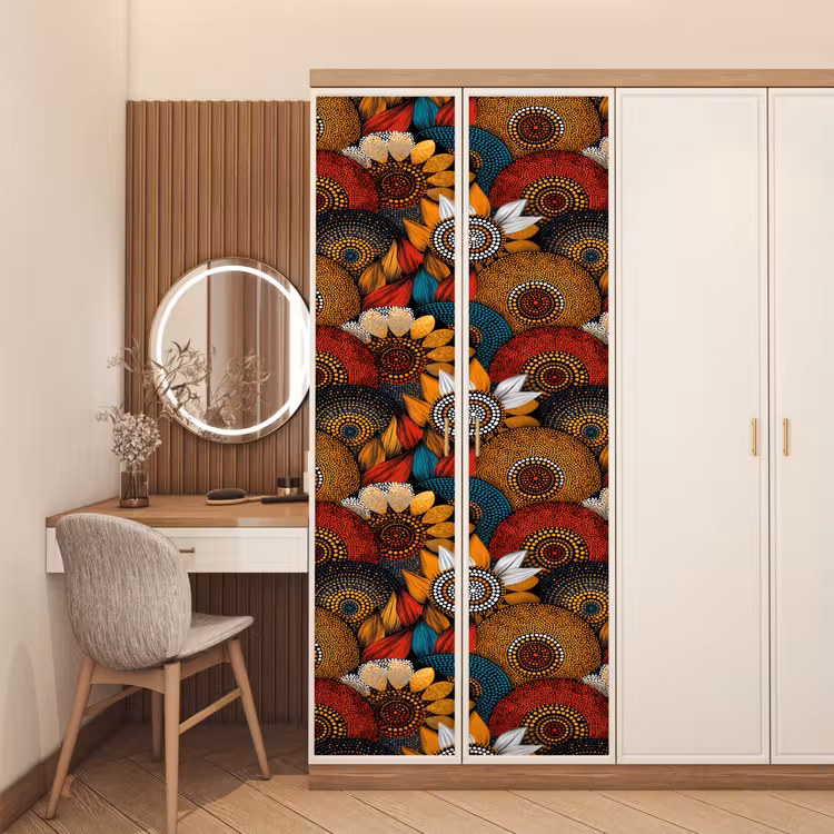 Deursticker - Kleurrijk - Aboriginal - Dot Painting - Botanisch - Patroon — 5