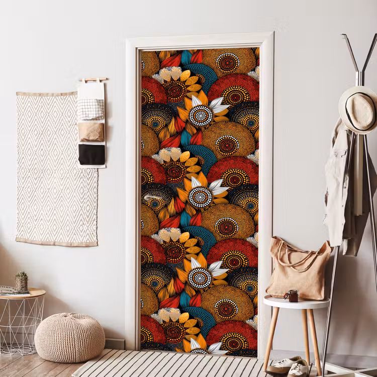 Deursticker - Kleurrijk - Aboriginal - Dot Painting - Botanisch - Patroon — 8