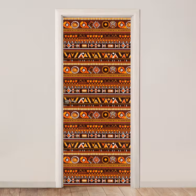Deursticker - Oranje - Etnisch - Tribaal - Geometrisch - Patroon — 1