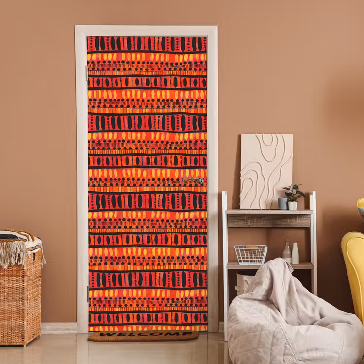 Deursticker - Rood - Oranje - Etnisch - Expressief - Patroon — 2