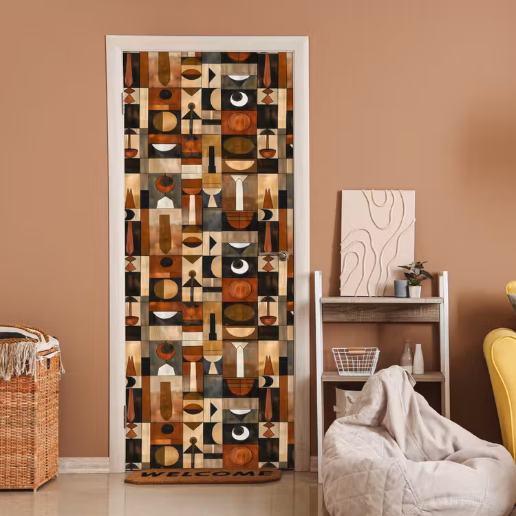 Deursticker - Terracotta - Geometrisch - Mid-Century - Patroon — 2