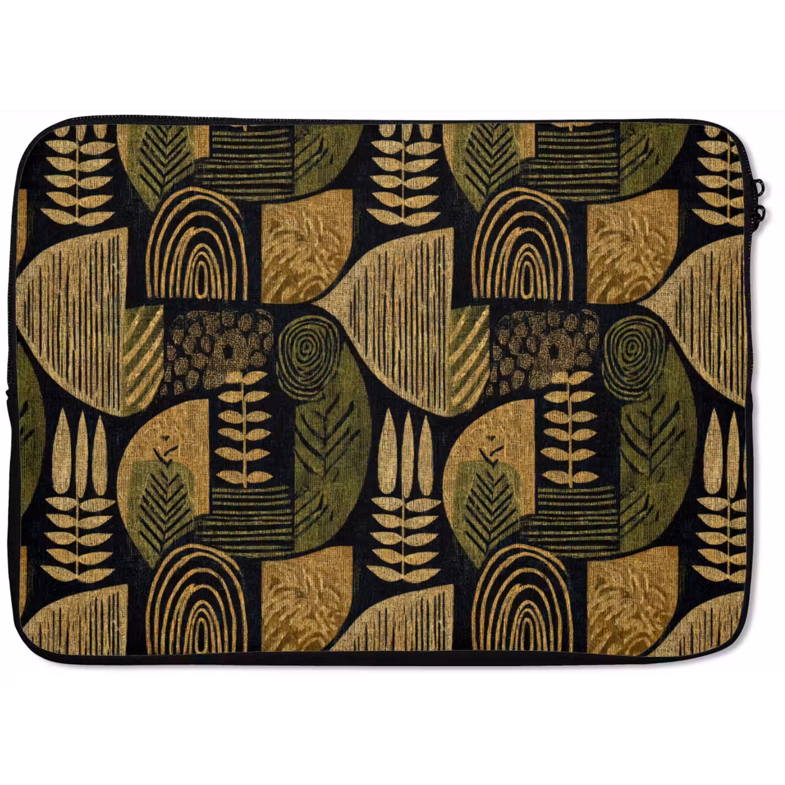 Laptophoes - Zwart - Okergeel - Botanisch - Textuur — 1