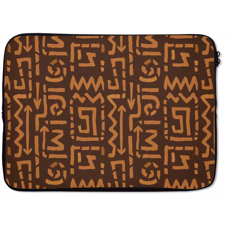 Laptophoes - Chocoladebruin - Etnisch - Tribaal - Symbolen — 1