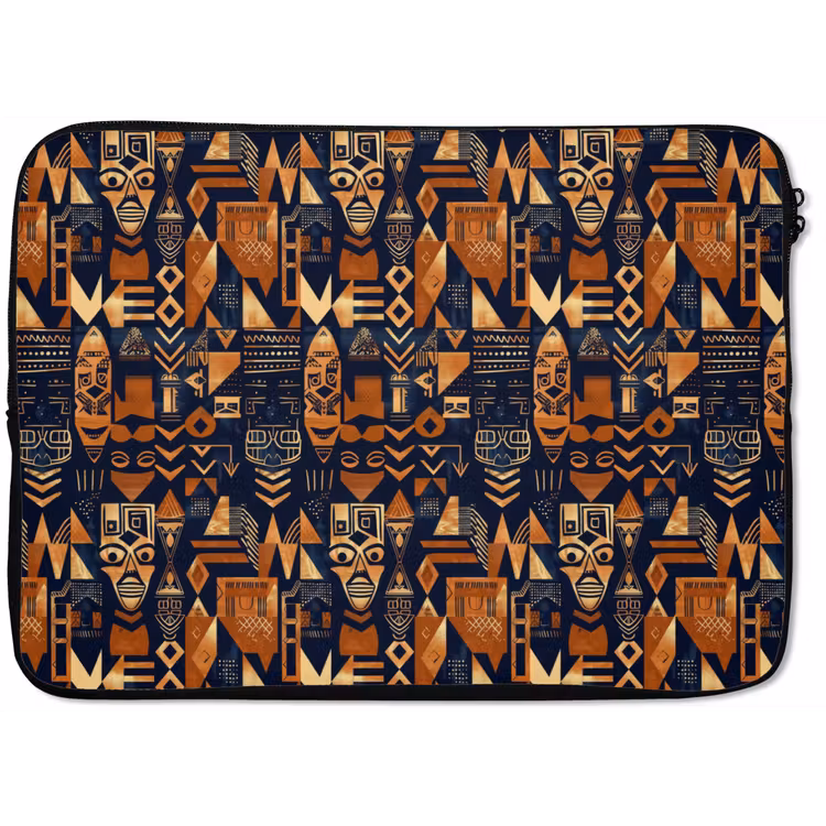 Laptophoes - Nachtblauw - Koper - Tribaal - Maskers — 1