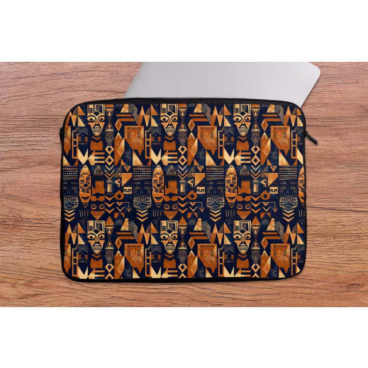 Laptophoes - Nachtblauw - Koper - Tribaal - Maskers — 2