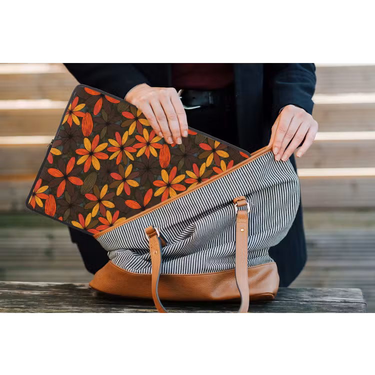 Laptophoes - Oranje - Retro - Bloemen - Herfst — 4
