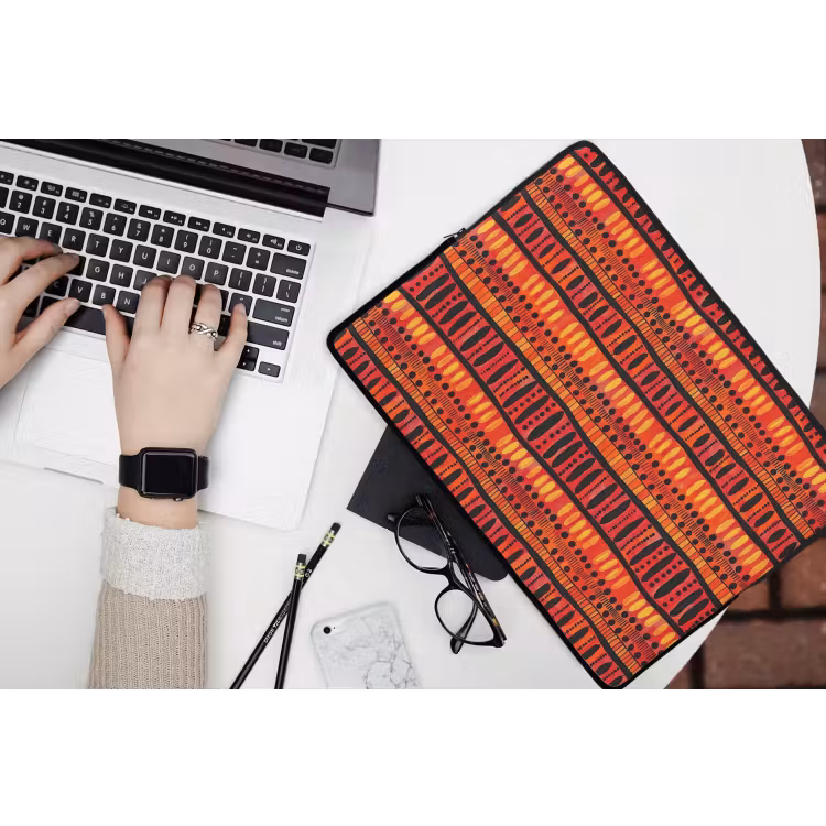 Laptophoes - Rood - Oranje - Etnisch - Expressief - Patroon — 3