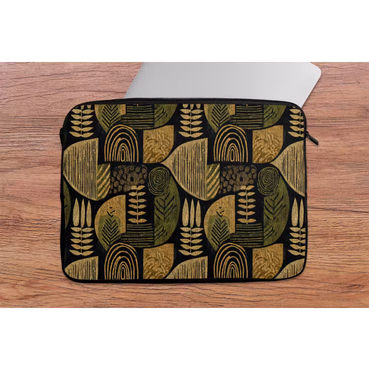 Laptophoes - Zwart - Okergeel - Botanisch - Textuur — 2