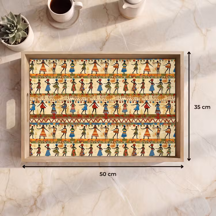 Dienblad - Kleurrijk - Afrikaans - Etnisch - Dansende Vrouwen - Patroon — 9