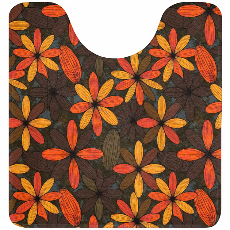 Wc Mat - Oranje - Retro - Bloemen - Herfst — 1