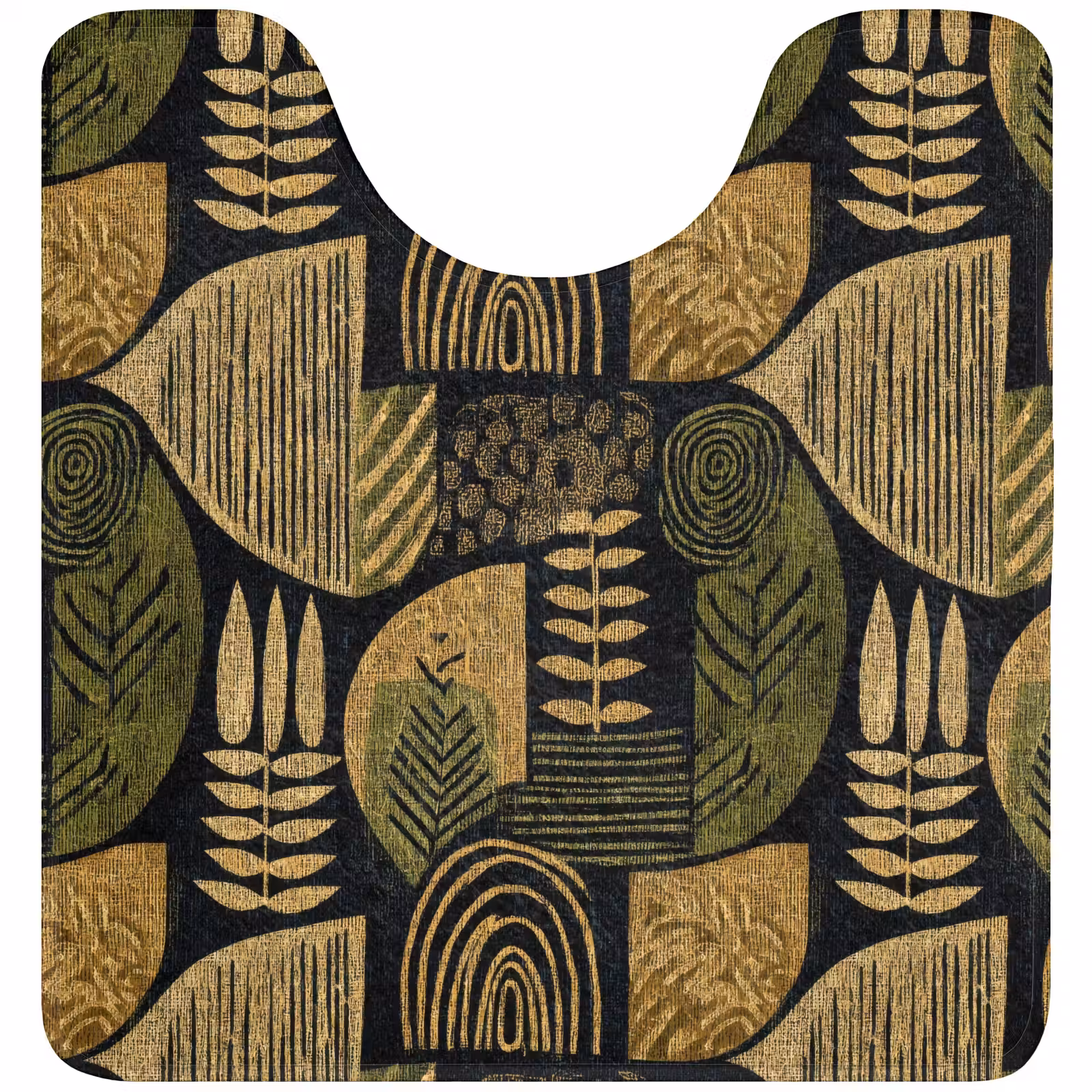 Wc Mat - Zwart - Okergeel - Botanisch - Textuur — 1