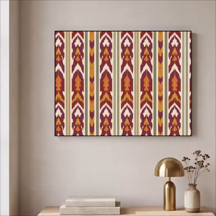 Art Frame - Ikat - Bordeauxrood - Etnisch - Patroon — 5