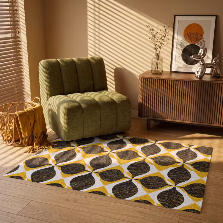 Vloerkleed - Geel - Zwart - Geometrisch - Retro - Textuur — 2