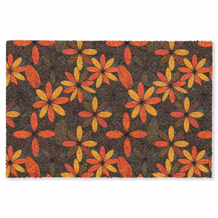 Vloerkleed - Oranje - Retro - Bloemen - Herfst — 1