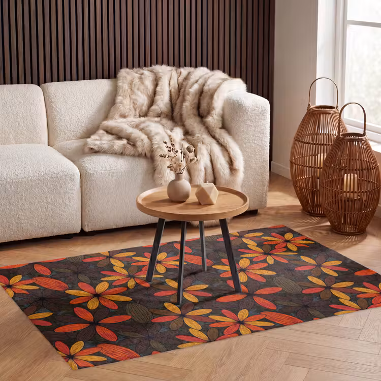 Vloerkleed - Oranje - Retro - Bloemen - Herfst — 3