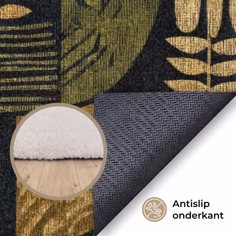 Vloerkleed - Zwart - Okergeel - Botanisch - Textuur — 4