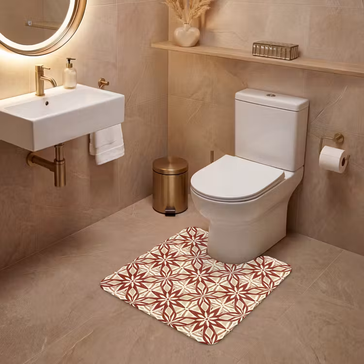 Wc Mat - Bordeauxrood - Geometrisch - Tegel - Patroon — 3