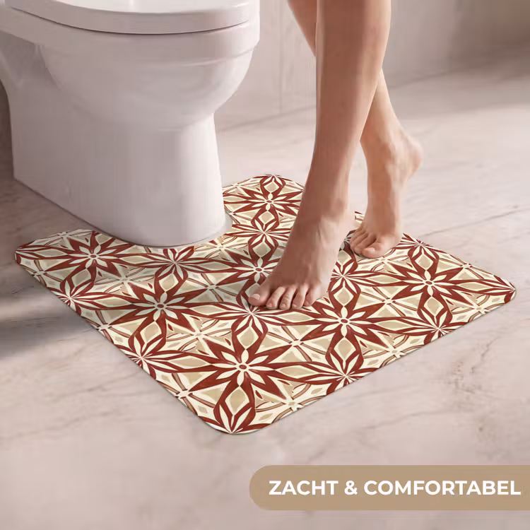 Wc Mat - Bordeauxrood - Geometrisch - Tegel - Patroon — 5