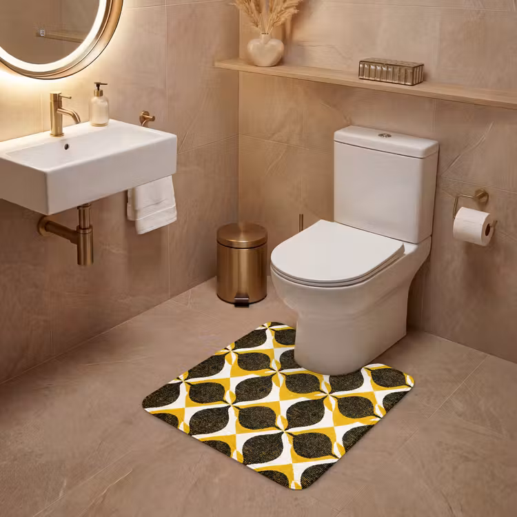 Wc Mat - Geel - Zwart - Geometrisch - Retro - Textuur — 3