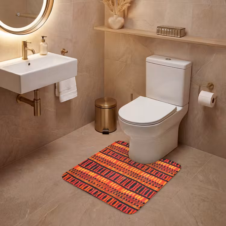 Wc Mat - Rood - Oranje - Etnisch - Expressief - Patroon — 3
