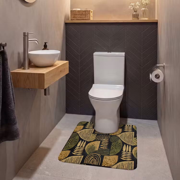 Wc Mat - Zwart - Okergeel - Botanisch - Textuur — 2