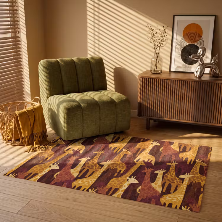 Vloerkleed - Bruin - Giraffen - Safari - Patroon — 2