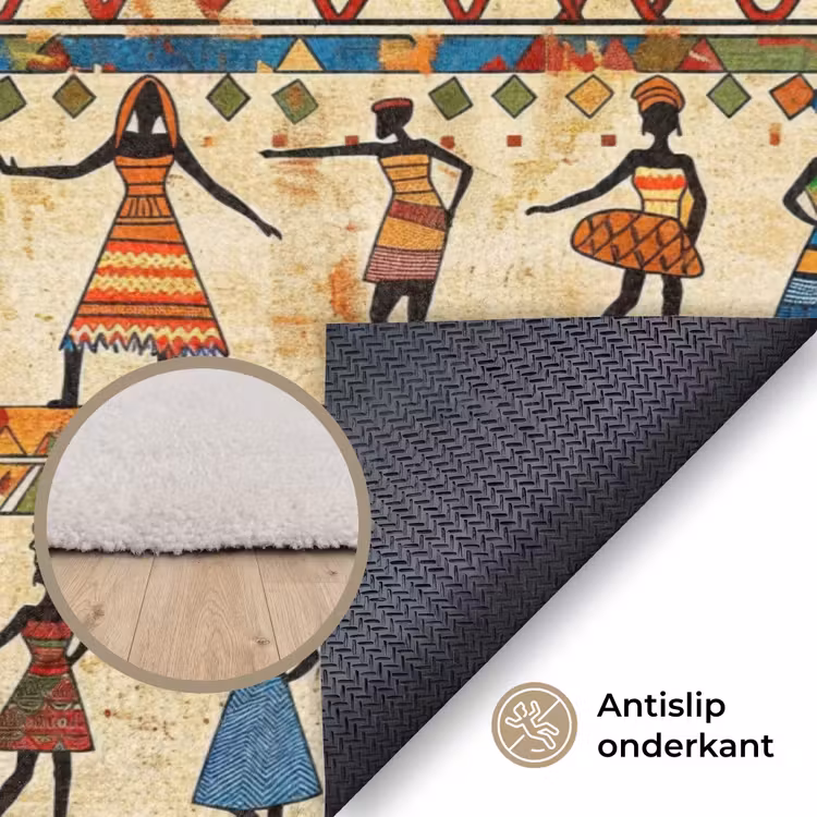 Vloerkleed - Kleurrijk - Afrikaans - Etnisch - Dansende Vrouwen - Patroon — 4