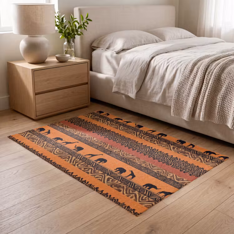 Vloerkleed - Oranje - Safari - Afrikaans - Dieren - Patroon — 5